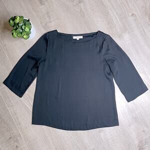 ANN TAYLOR LOFT Women's Black 3/4 Sleeve Boatneck Basic Top